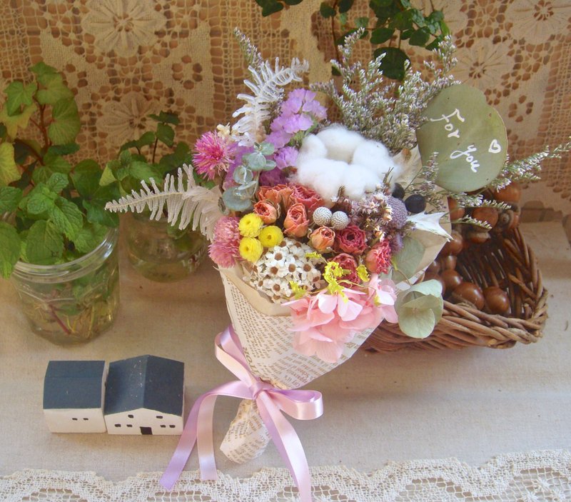 Masako  永生＆干燥花 粉紫白芒萁浪漫花束 生日礼物 道具 - 植栽/盆栽 - 植物．花 粉红色