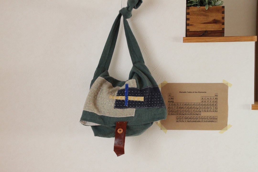 Of wool linen collage Scholl color bag moss green - 侧背包/斜挎包 - 棉 绿色