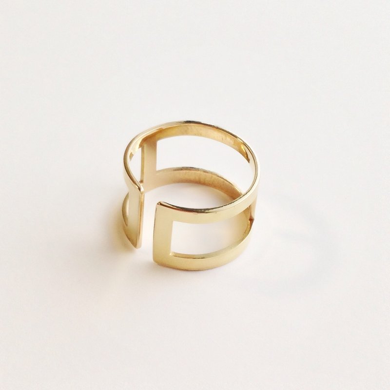 [Order production] ring / gold color square design <unisex> ※ 7-20 No. - 戒指 - 其他金属 金色