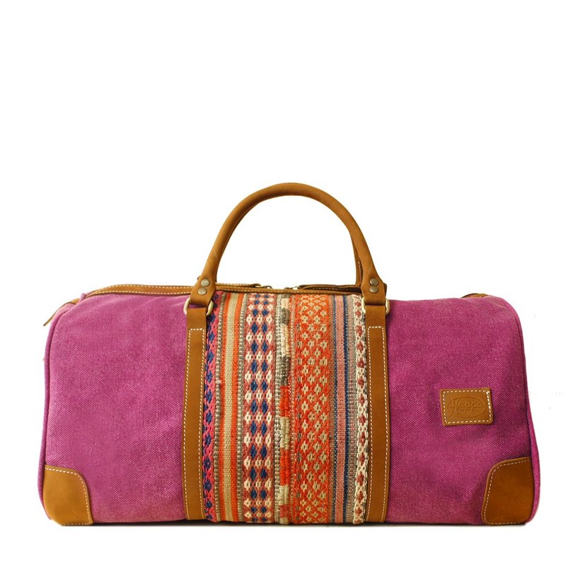 [Happa]时尚简约旅行袋-麂皮短把-基里姆手工编结款(Raspberry 野莓粉) - 手拿包 - 其他材质 粉红色