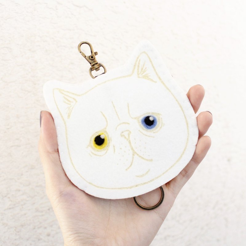 Cat-猫咪系列-羊毛毡钥匙包Key sets/羊毛毡钥匙套 <<White Cat扁脸猫-白猫>>羊毛毡gogoro钥匙套 - 钥匙链/钥匙包 - 羊毛 白色