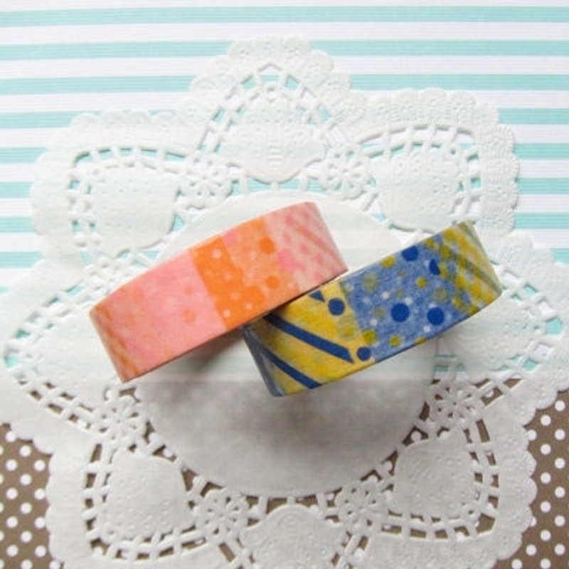 amifa 和纸胶带 2入组 (22735 拼贴) 点点 条纹 方格纹 - 纸胶带 - 纸 橘色