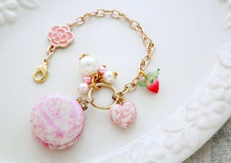 双色调~印花马卡龙包包挂饰 - 其他 - 粘土 粉红色