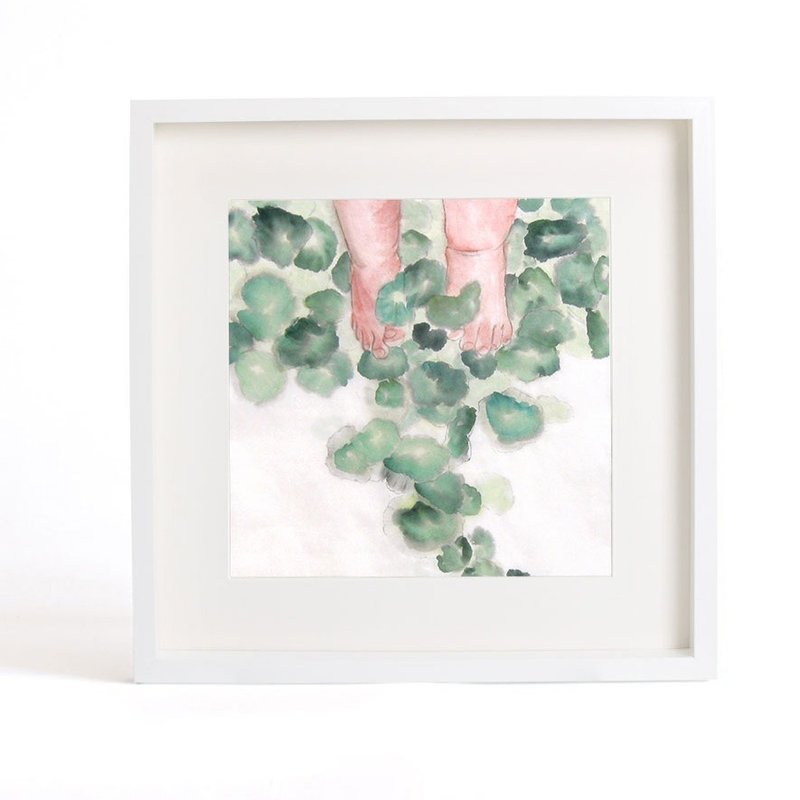 可客製化水墨原創畫作-草地上的小清新（含框）-家居裝飾畫帶相框 - 海报/装饰画/版画 - 纸 绿色