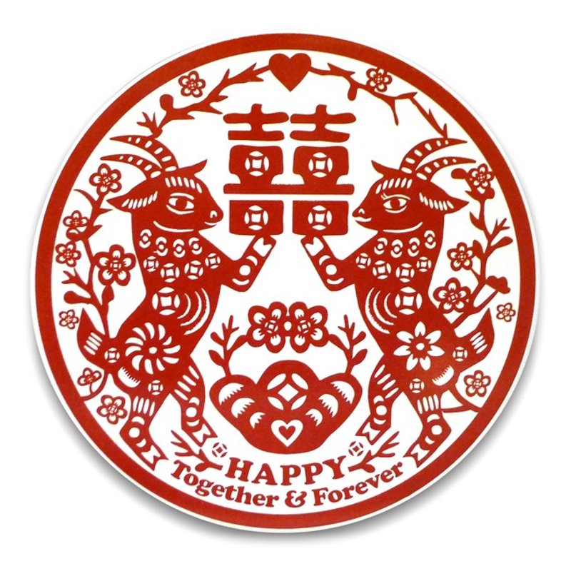 “囍羊羊”陶瓷吸水杯垫 Double Happiness Coaster (goat) - 杯垫 - 其他材质 红色