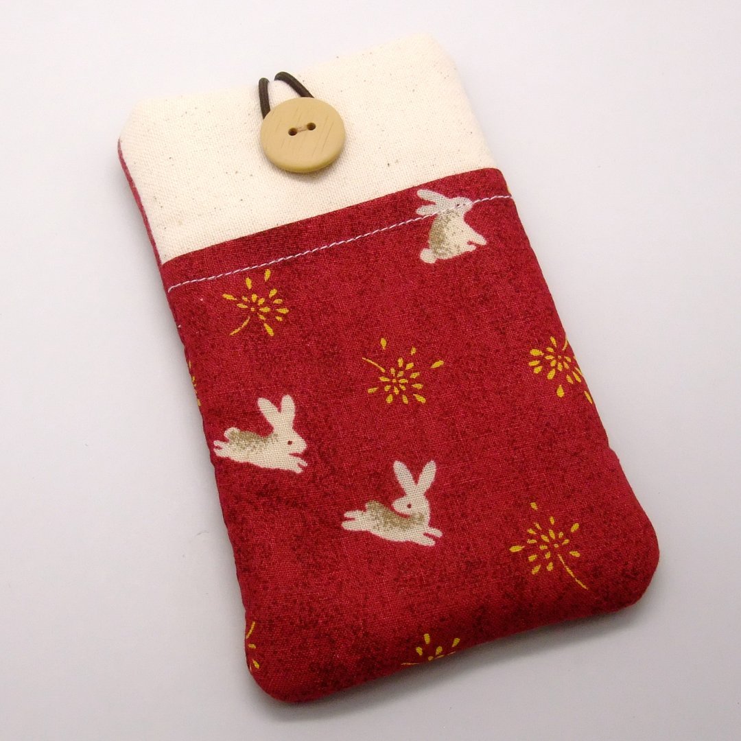 iPhone sleeve, Samsung Galaxy S8, Galaxy Note 8 pouch cover 自家制手提电话包, 手机布袋，布套 ，(可量身订制) - 小白免 (P-21) - 手机壳/手机套 - 棉 红色
