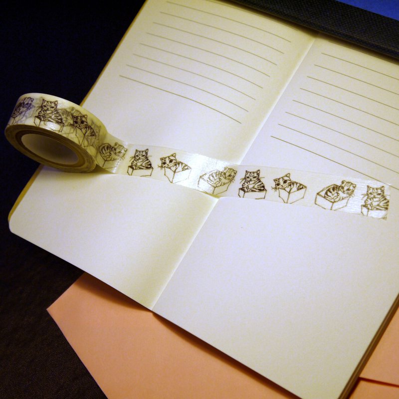 大卫画猫_设计师限量款_猫咪_纸胶带15mm_10M_H005手绘钢笔纸箱猫 - 纸胶带 - 纸 粉红色