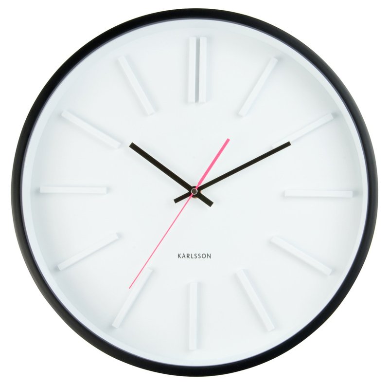 Karlsson, 粉红指针木黑色挂钟 Wall clock Embossed Station wood,pink sec.hand - 时钟/闹钟 - 木头 黑色
