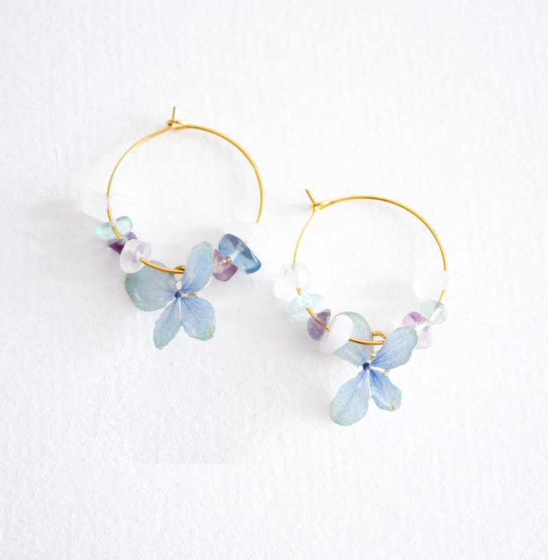 硬胶花痴AGFC 全立体真花制作 花朵水晶石 24K镀金耳圈 耳环 - 耳环/耳夹 - 植物．花 多色