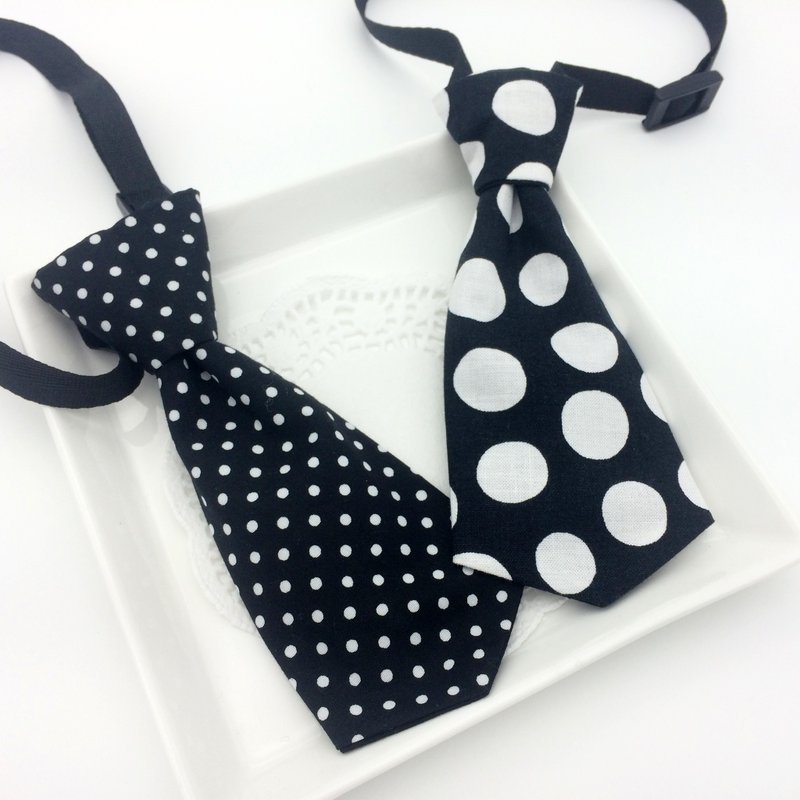 绅士型男之黑白点点万搭小领带 - 围嘴/口水巾 - 棉．麻 黑色