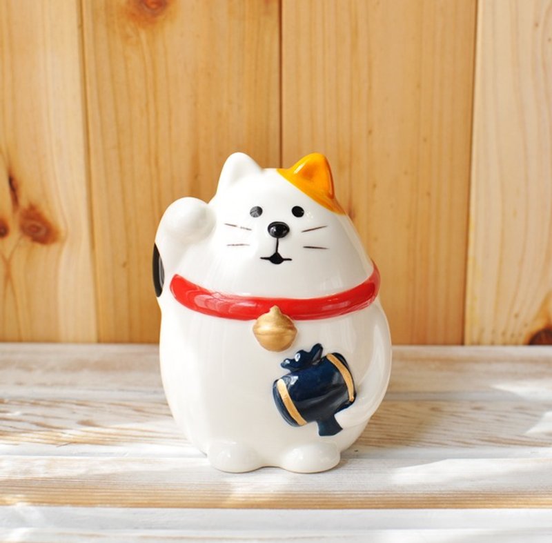 【日本Decole】concombre系列 三毛猫造型招财猫存钱桶 - 其他 - 其他材质 白色
