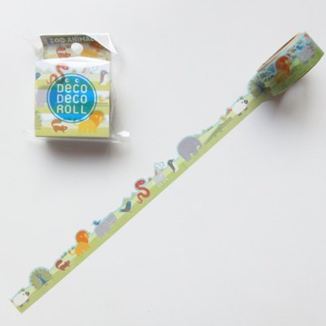 Asamidori Deco Deco Roll 去边纸胶带(AM-MK-001动物园) - 纸胶带 - 纸 绿色