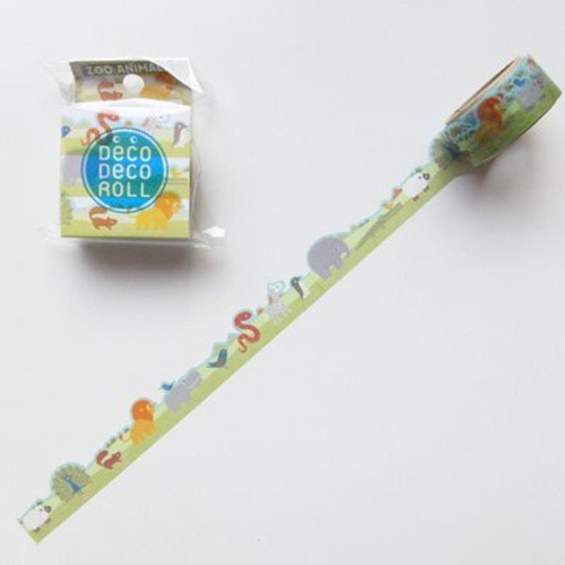 Asamidori Deco Deco Roll 去边纸胶带(AM-MK-001动物园) - 纸胶带 - 纸 绿色