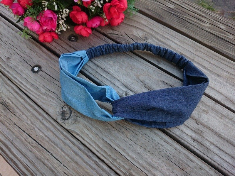 双色牛仔棉交叉款发带 - 发带/发箍 - 其他材质 