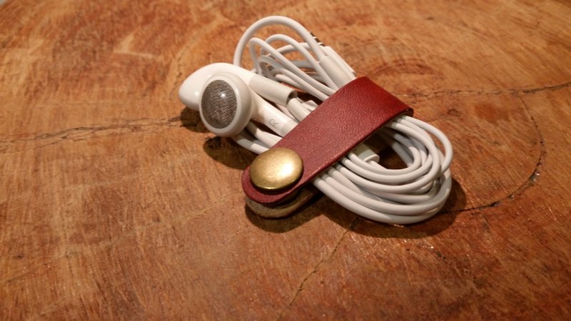 013 [一组两组] 手作真皮牛皮耳机/电线集线器 咖啡＋橘 - 耳机 - 真皮 多色