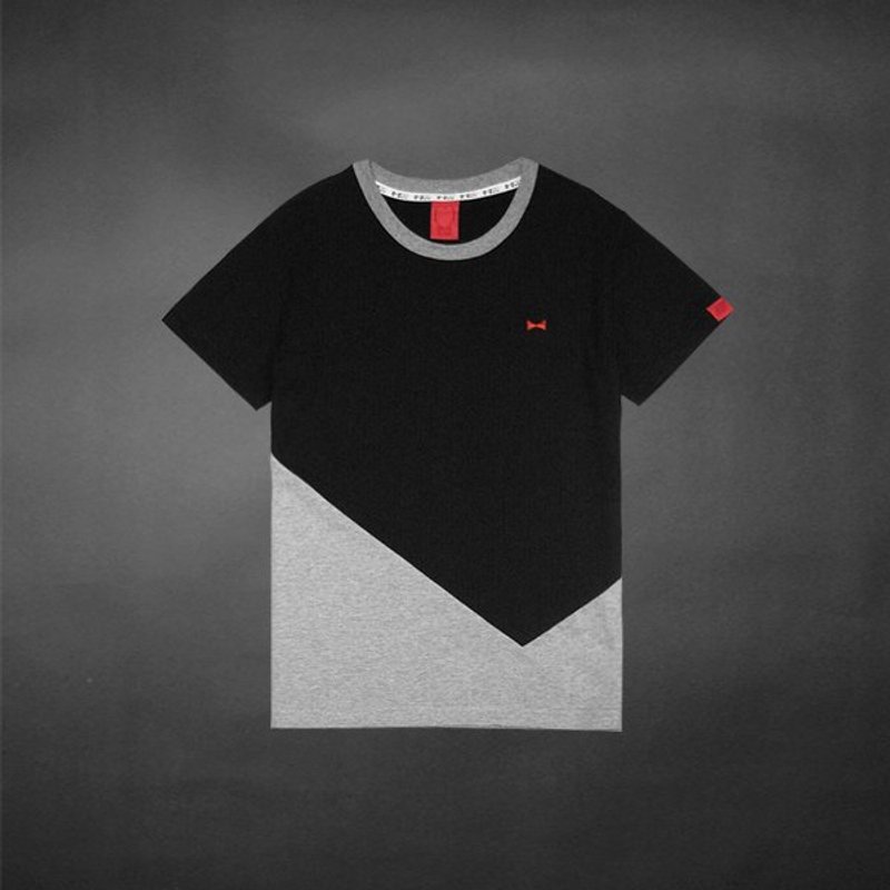 不规则拼接Tee - 上黑下灰 - 女装 T 恤 - 棉．麻 黑色