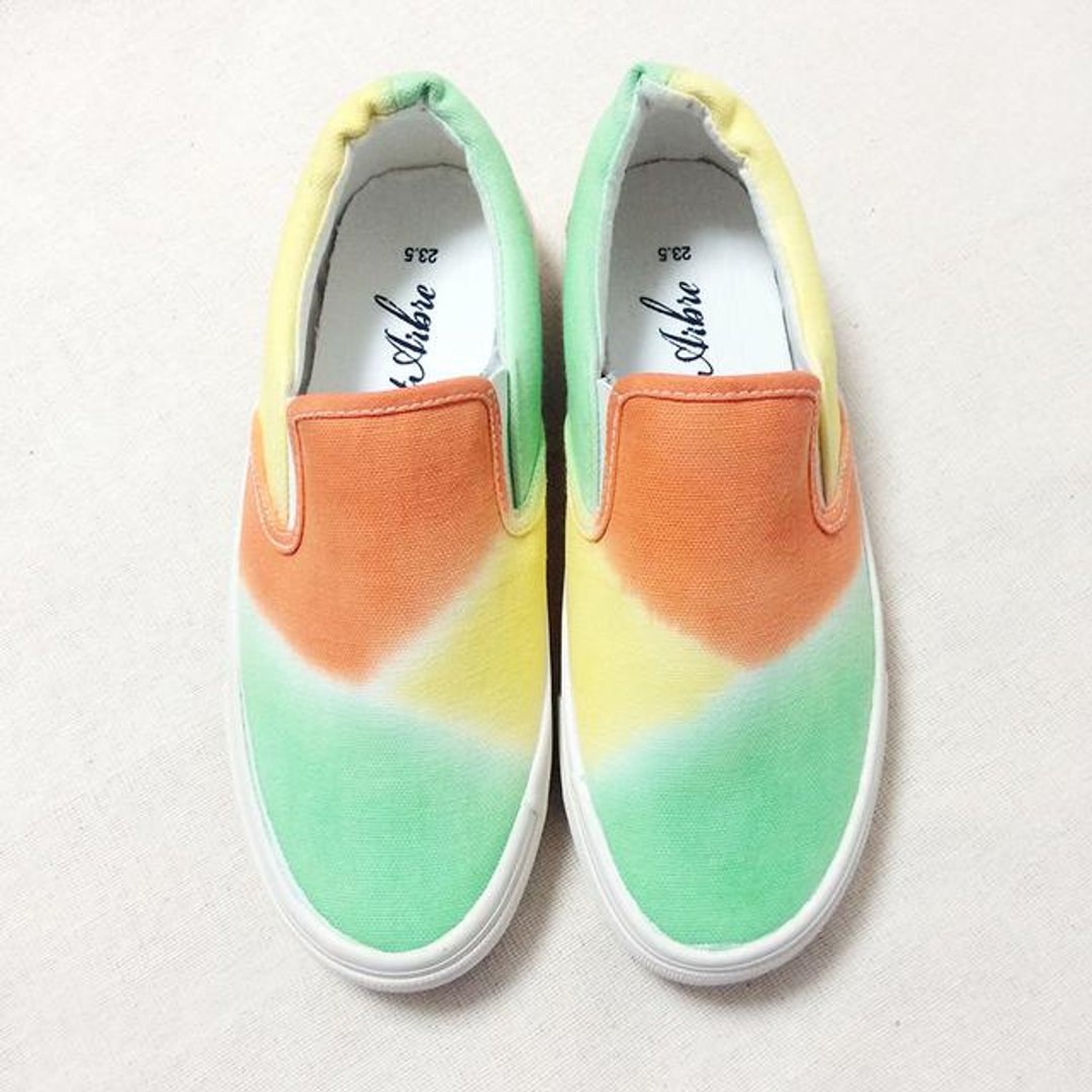 Tropical slip (orange) LACICO hand-dyed tie-dyed sneakers orders production Rashiko - 女款休闲鞋 - 其他材质 
