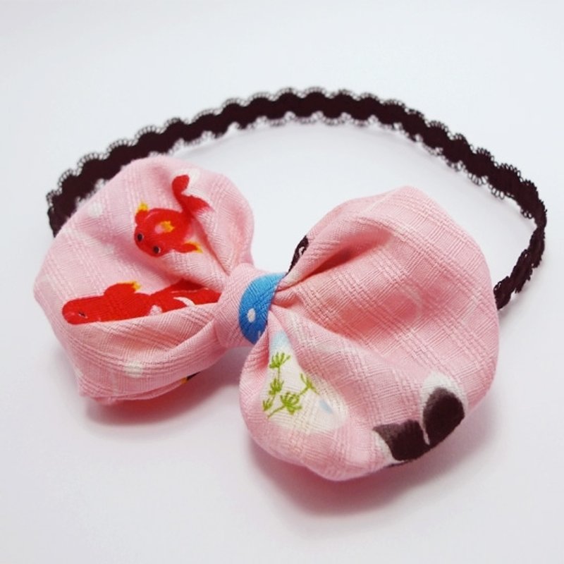 和风金鱼澎澎蝴蝶结宝宝头带(only one) - 围嘴/口水巾 - 棉．麻 粉红色