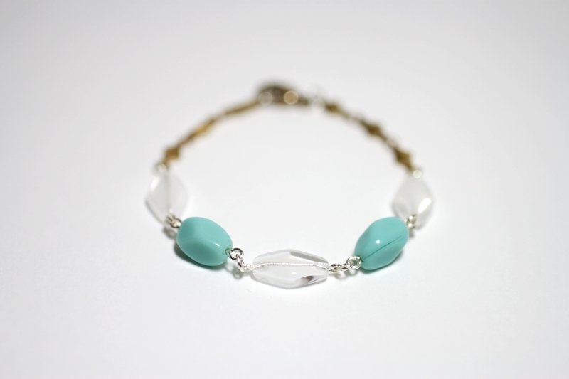 周年庆全馆9折 蓝色啤酒海 海洋风天然石黄铜几何造型手链 - 手链/手环 - 其他材质 蓝色