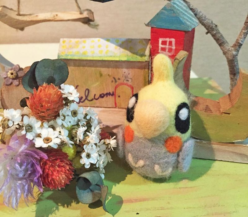 羊毛毡小鹦鹉吊饰 玄凤鹦鹉 (原生玄凤) - 玩偶/公仔 - 羊毛 卡其色