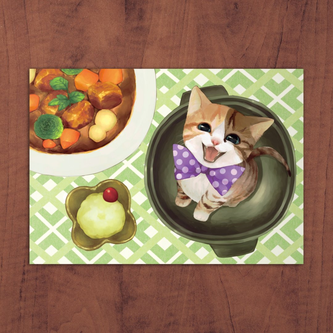 炖牛肉 / 猫与食系列 - 卡片/明信片 - 纸 咖啡色