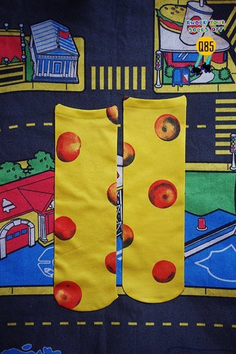 黄苹果印刷短丝袜!!夏漪眺=knock your socks off !! - 袜子 - 其他材质 黄色