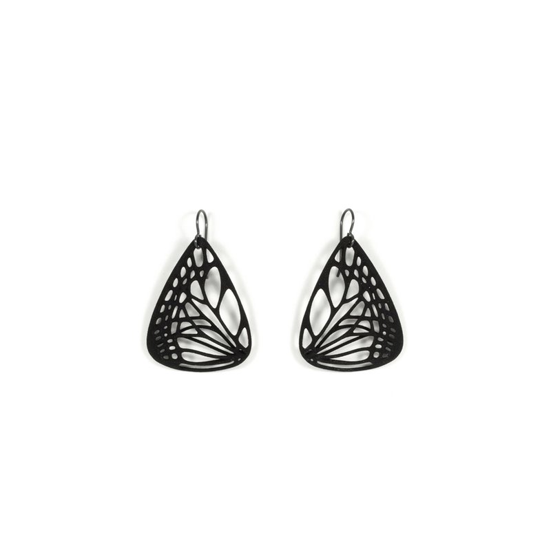 Large Butterfly Earrings - Black // 大蝶耳环 - 黑 - 耳环/耳夹 - 塑料 黑色