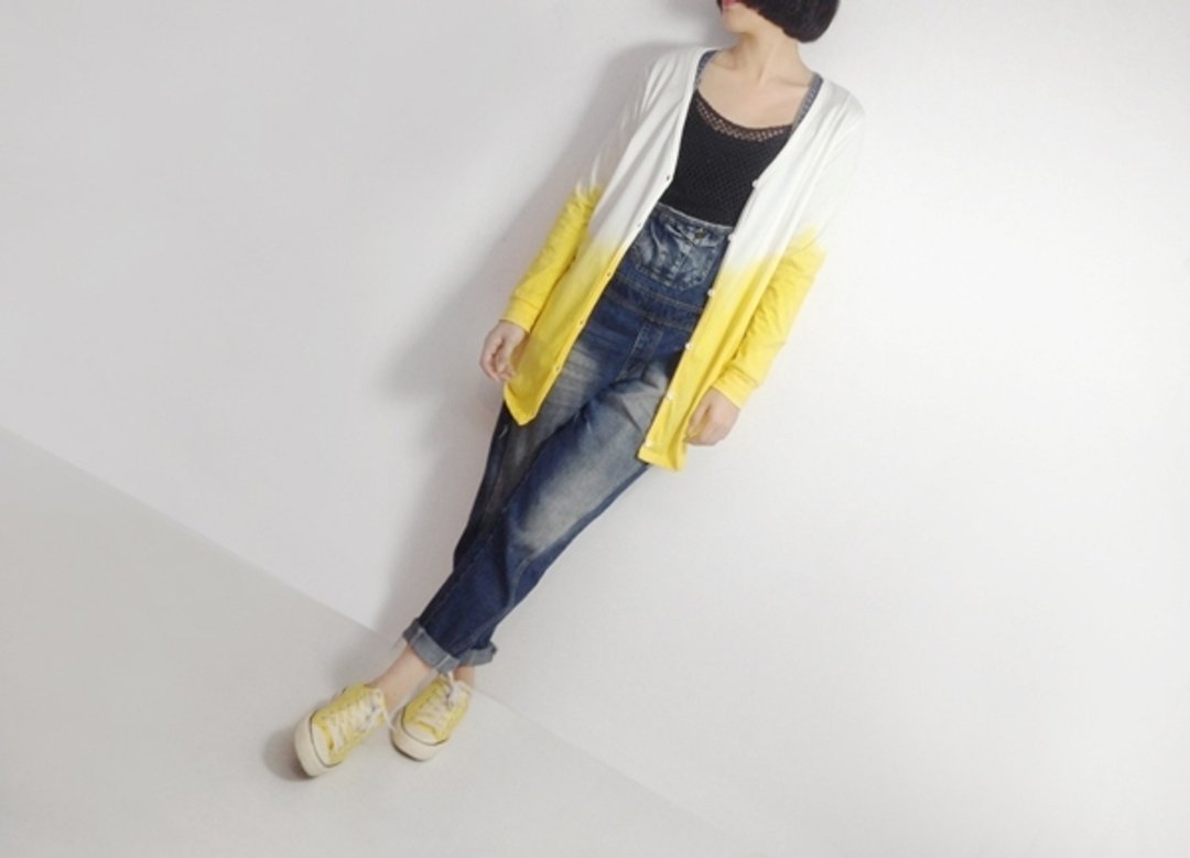 I . A . N Design 山栀子渐层染 长袖特殊版型小外套 有机棉 Organic CottonCotton - 女装上衣 - 植物．花 黄色