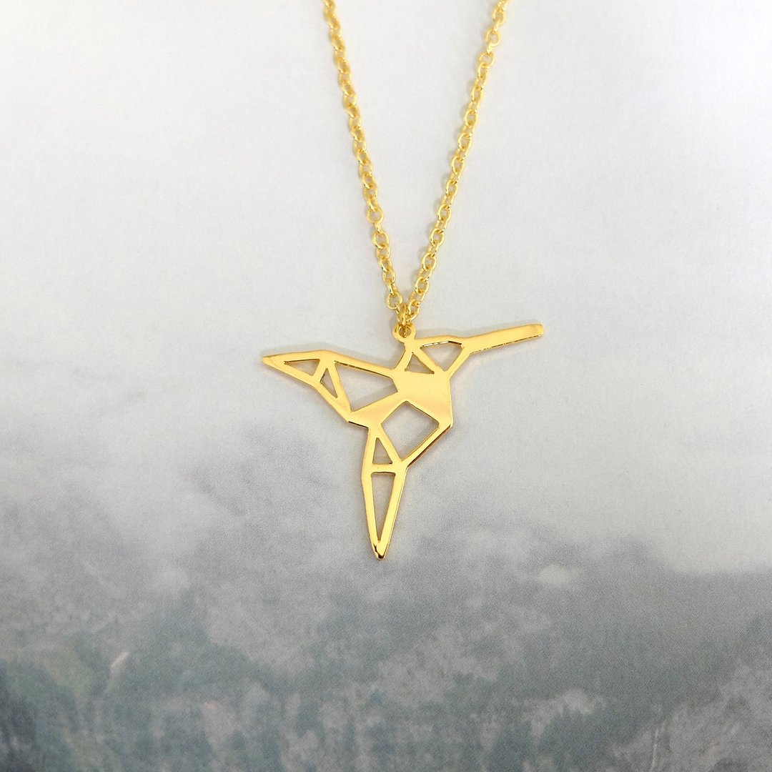 Hummingbird, Origami, Bird Necklace, Bird Gifts, Gift for her, Birthday gifts - 项链 - 其他金属 金色