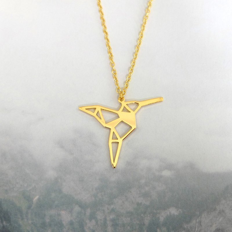 Hummingbird, Origami, Bird Necklace, Bird Gifts, Gift for her, Birthday gifts - 项链 - 其他金属 金色