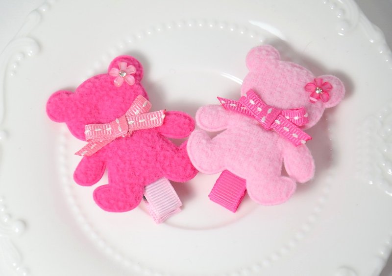 甜美小熊发夹 - 桃红色 - 围嘴/口水巾 - 其他材质 粉红色
