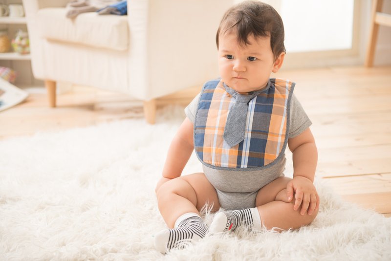 美国Frenchie MC婴童围兜 - 小雅痞黄格纹领带 - 围嘴/口水巾 - 棉．麻 黄色