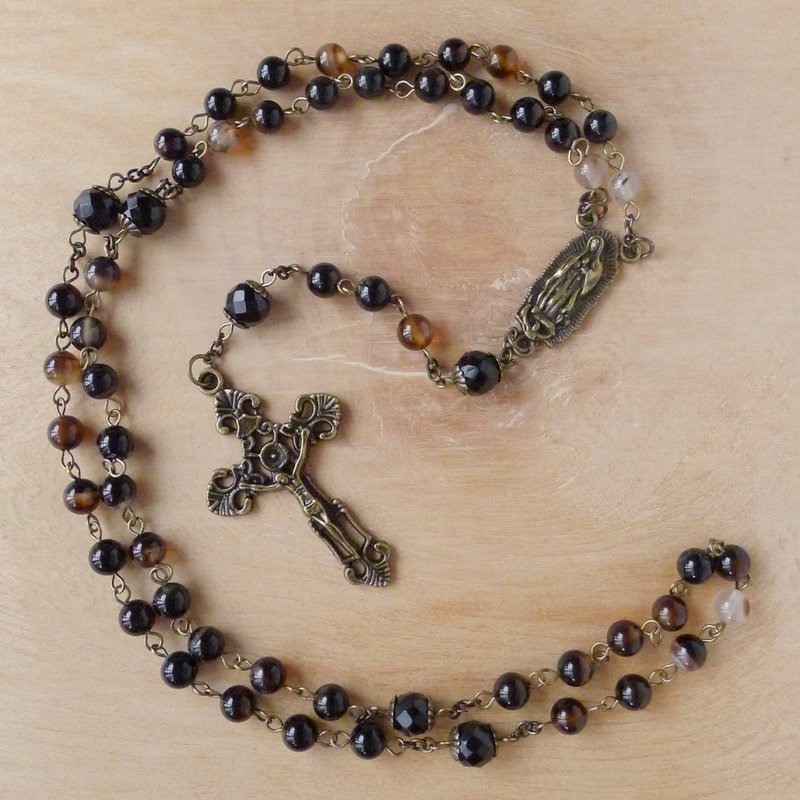 § Rosary § 天然黑玛瑙+黑玛瑙 - 项链 - 纸 黑色