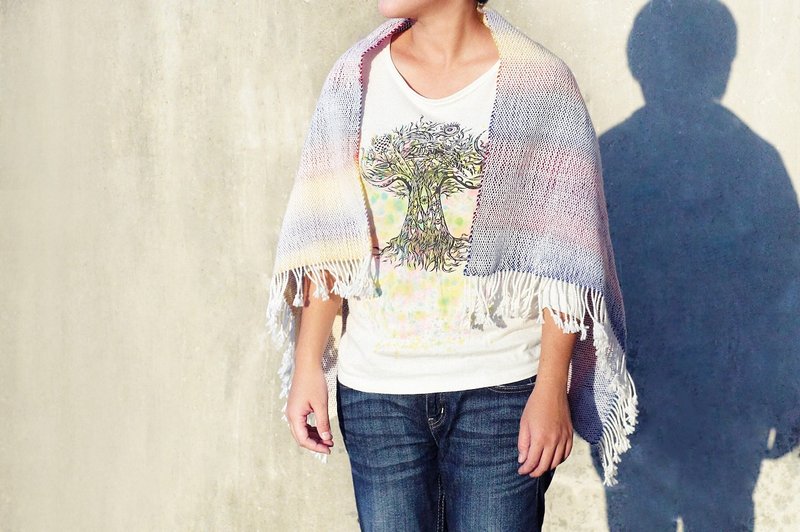 手织新西兰美丽诺羊毛披巾/盖毯 - 温暖渐层 - 丝巾 - 其他材质 多色