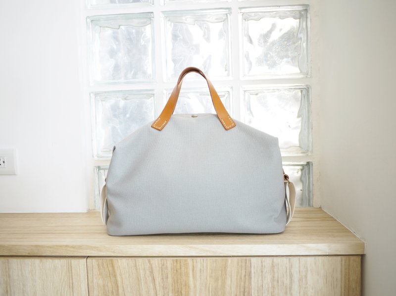 帆布手提侧背包-浅灰 - 侧背包/斜挎包 - 其他材质 灰色