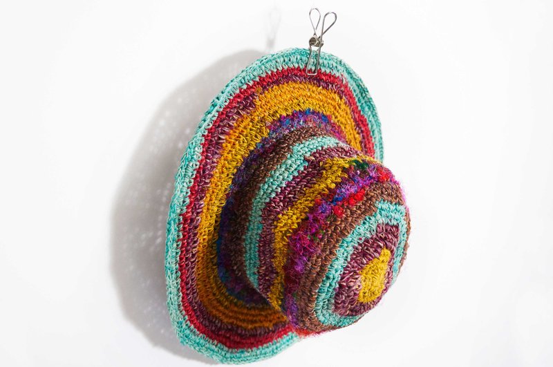 手工纱丽线编织棉麻帽/编织帽/渔夫帽 - 清新森林 ( 仅一件 ) - 帽子 - 植物．花 多色