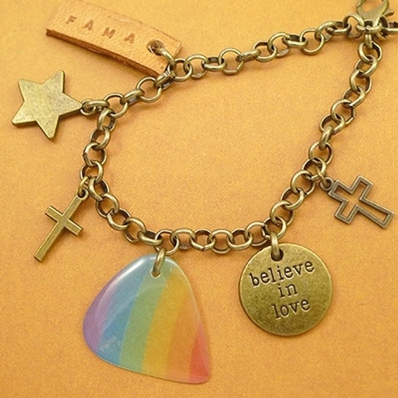 FaMa·s Pick吉他弹片-我相信~手链+真皮吊饰 - 手链/手环 - 其他材质 金色