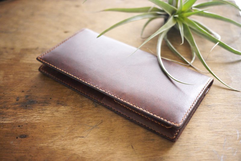 真皮手作  男用皮夹 长夹 可免费打印名字 包邮优惠 - 手拿包 - 真皮 咖啡色