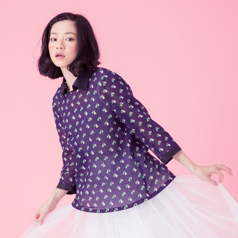 许许儿♪葡萄酒酿脆片背扣造型上衣(附可拆式领片) - 女装上衣 - 其他材质 紫色