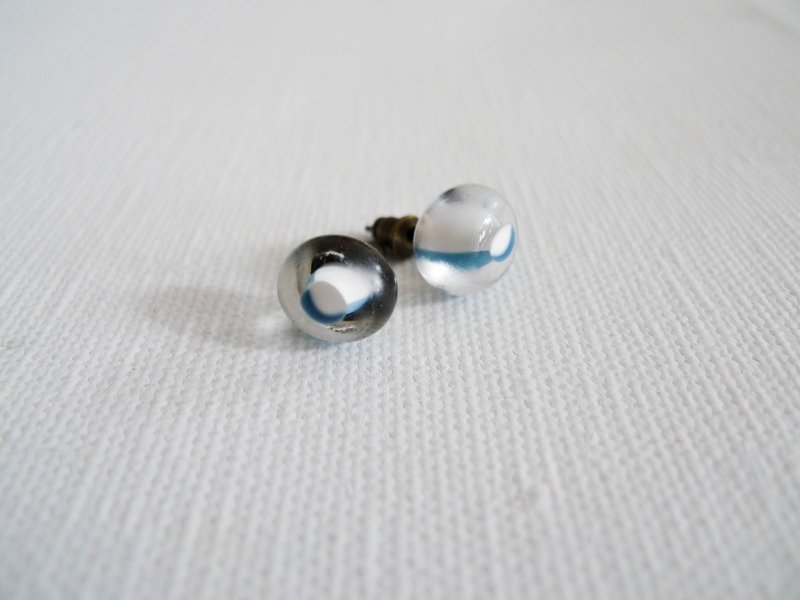 简约蓝白色窑烧玻璃耳环 - 耳环/耳夹 - 玻璃 多色