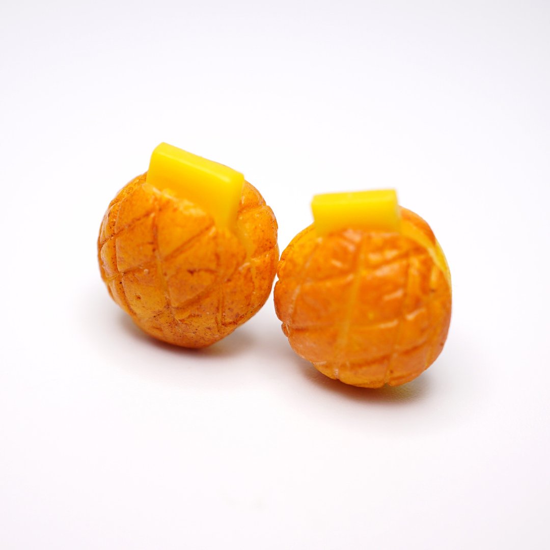 香港茶餐厅系列  港式菠萝油耳环/无耳洞耳夹(免费包装) - 耳环/耳夹 - 粘土 