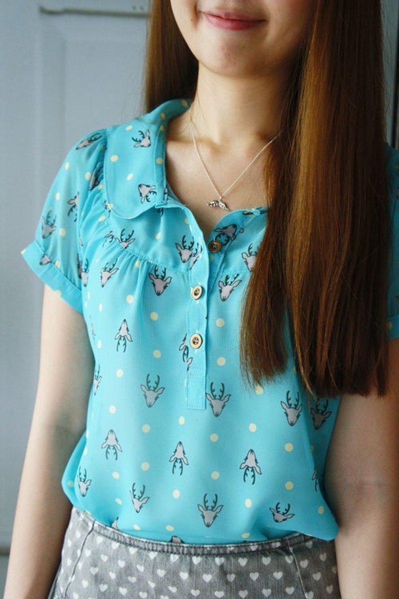 GT print collection 小鹿圆领衬衫(浅绿) - 女装衬衫 - 其他材质 绿色