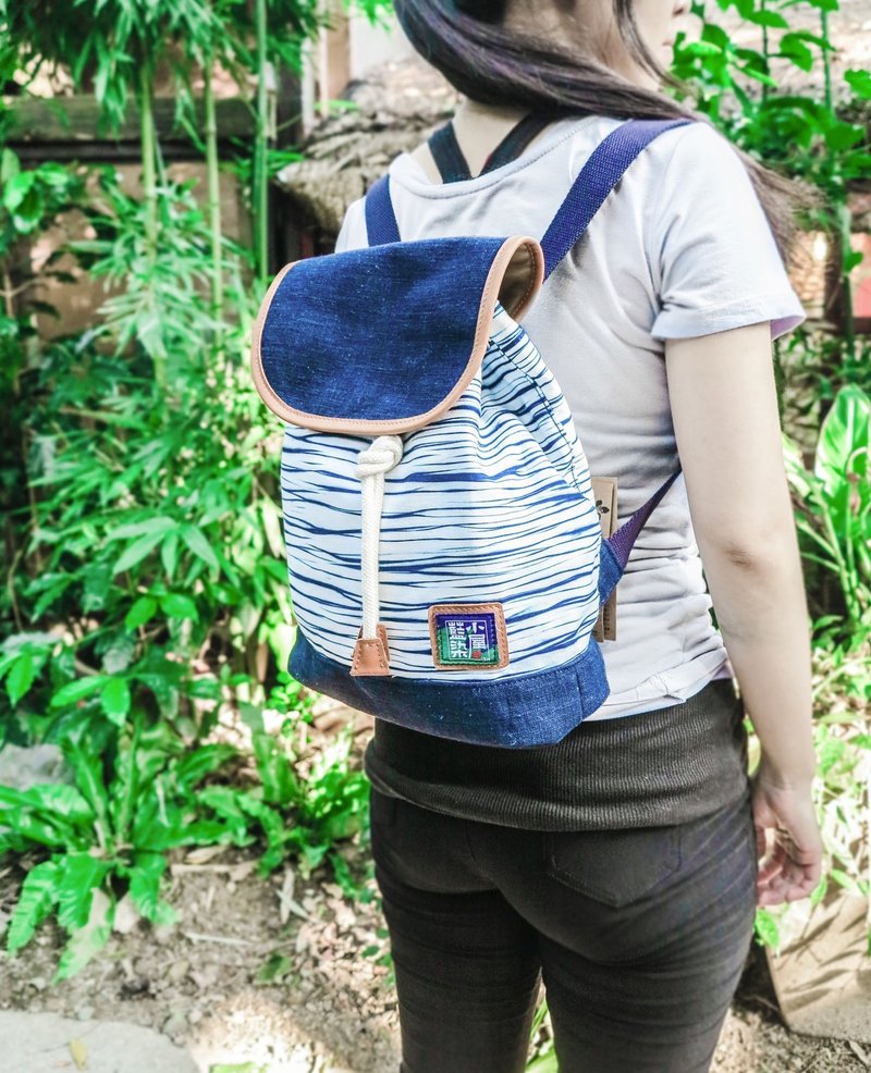 绑扎染后背包 - 后背包/双肩包 - 棉．麻 蓝色