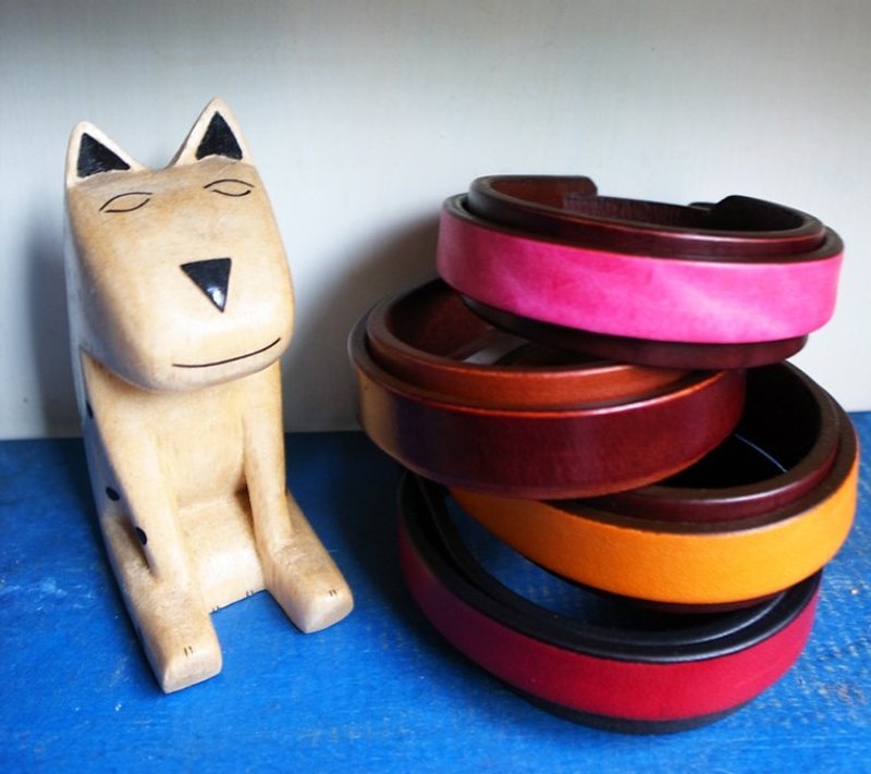 手工染制素面真皮双层手环(窄版) - 手链/手环 - 真皮 