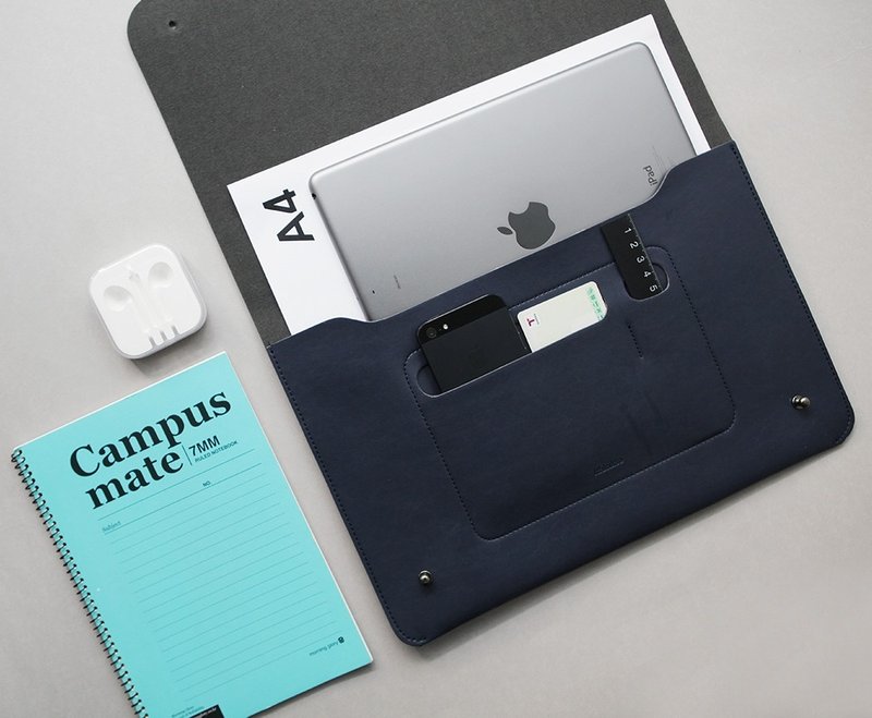 【牛一水佘】ithinkso 文件袋 笔电袋 手拿包 DOCUMENT ORGANIZER _ M_Navy - 手拿包 - 真皮 蓝色