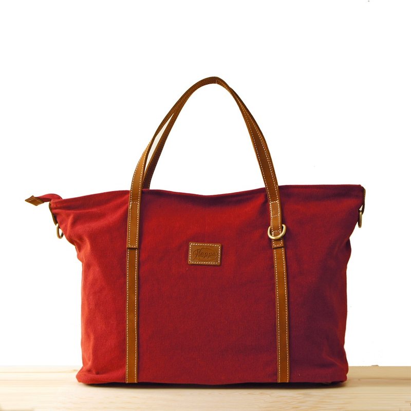 [Happa]帆布大方托特包-石洗帆布经典款(Wine 红酒红)交换礼物必选 - 手拿包 - 其他材质 红色