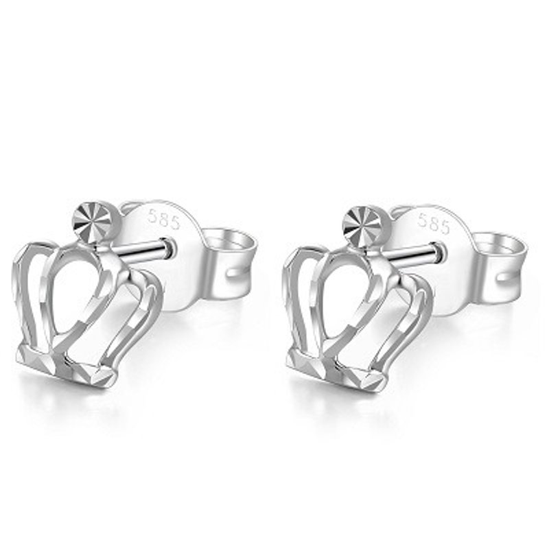 香港设计 14K/585 白色黄金 净金 皇冠耳环 - 耳环/耳夹 - 其他金属 灰色