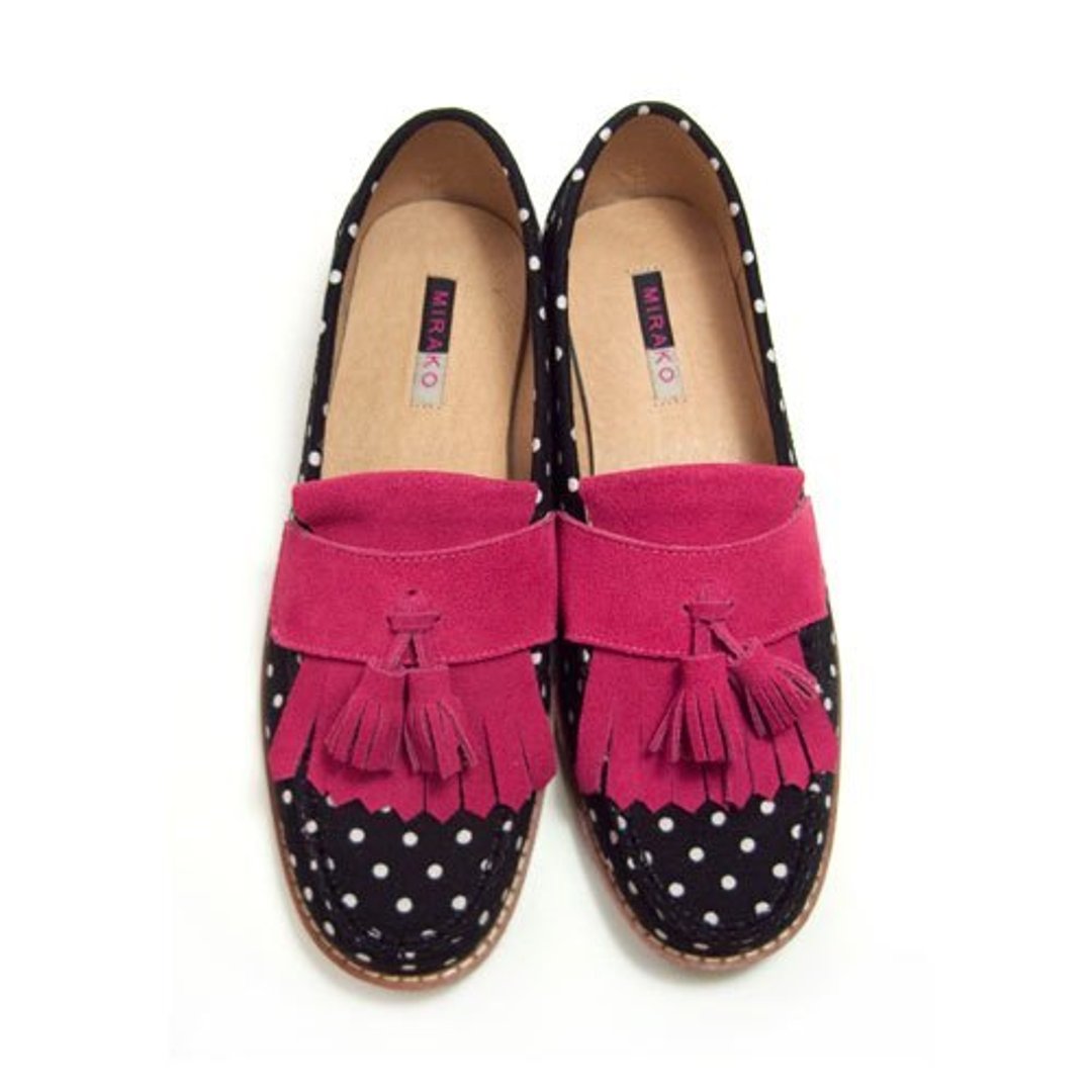 Classic Vintage Moccasin Tassel Loafers M1109A BlackFuxia - 女款牛津鞋/乐福鞋 - 棉 多色