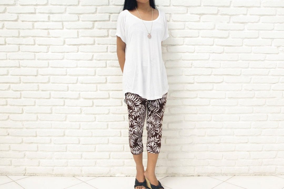 [Latest !!] leaf print stretch leggings shorts <Brown> - 女装长裤 - 其他材质 咖啡色