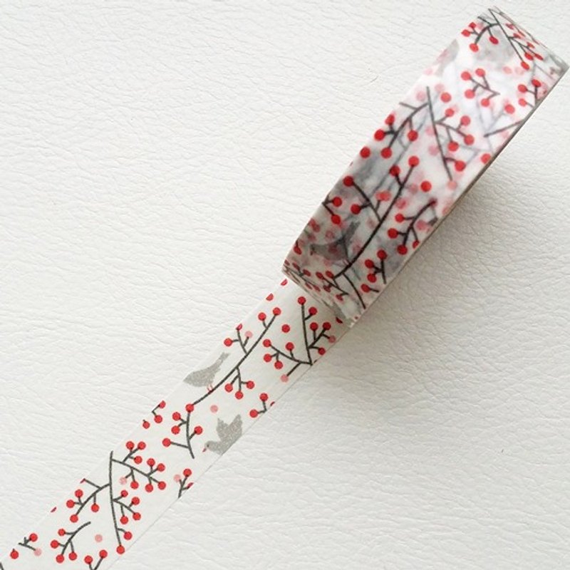 NICHIBAN Petit Joie Masking Tape 和纸胶带【鸟与果实 (PJMT-15S018)】 - 纸胶带 - 纸 白色